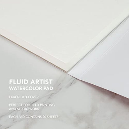 Fluid Watercolor Fold Over Pad, 12 x 18 inches, 20 White Sheets, 140 lb (300 GSM) Cold Press for Artist Painting and Wet Media - size: 12x18 Inches
