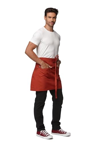 Waist Apron for Men Server Bistro Half 4251BY - color: Rust Red, size: 1 Pack