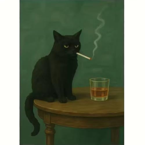 Cat Paint by Numbers Animals DIY Black Cat Painting On Canvas 16 x 20 inch | by Number Smoking Cat in Stained by Numbers Kit for Adults Beginner,Acrylic Simple Oil Paint by Number Kits,Home Wall Decor - color: HL6641