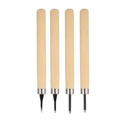 GBSCLOVER 4Pcs Carving Tools Printmaking, Metal Wood Carve Smoothing Tool, Different Shape and Size Rubber Stamp Pattern Carving Tools with Plastic Box for DIY Art Craft Carpentry