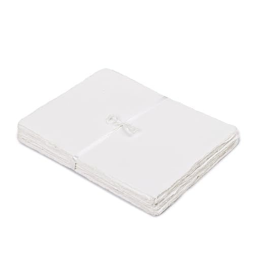 LEATHER VILLAGE Offwhite Deckled Edge Watercolor Paper 25 Sheets 6x8 Inches | Handmade cotton rag paper in natural offwhite tone, 150 GSM thick for calligraphy, letter writing, invitations and ink art - color: White, size: 8 x 6 Inch