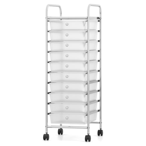 RELAX4LIFE 10-Drawer Rolling Storage Cart, Utility Cart | 38"H Metal Frame, Lockable Wheels & Removable Drawers, Multipurpose Art Craft Organizer for Home Office Classroom (Clear) - color: Clear, size: 38''H