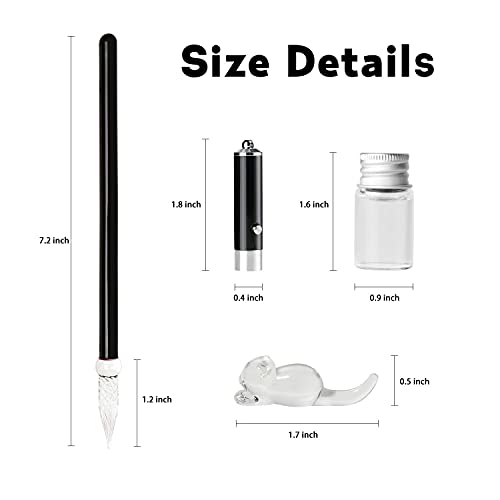 ESSSHOP Glass Dip Pen with Invisible Ink Set - UV Flashlight and Cat Pen Holder Elegant Handmade Crystal Smooth Cylindrical Calligraphy Signature Pen for Present Art Writing Drawing Gift