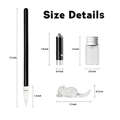 ESSSHOP Glass Dip Pen with Invisible Ink Set - UV Flashlight and Cat Pen Holder Elegant Handmade Crystal Smooth Cylindrical Calligraphy Signature Pen for Present Art Writing Drawing Gift