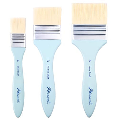PHOENIX Flat Paint Brush Set - 3 Sizes Nylon Large Paint Brushes for Acrylic Painting, Gouache, Wood Furniture, Gesso, Varnishes & Wall