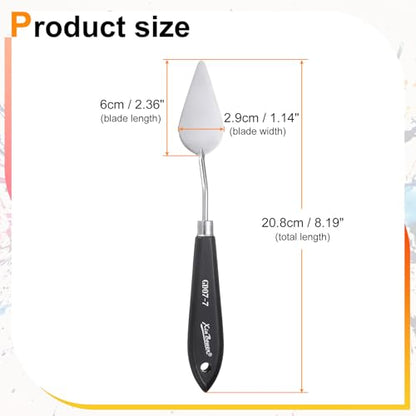 HARFINGTON Palette Knife Painting Tool 8.19" Stainless Steel Pointed Blade Spatula Painting Pallet Knife with Hole Design Beech Wood Handle for Oil Acrylic Canvas, Black/Silver - size: 8.19" x 2.36" x 1.14"