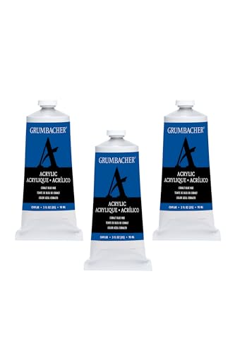 Grumbacher Cobalt Blue Hue Acrylic Paint, 90ml/3 oz. Metal Tube, 3-Pack - color: Cobalt Blue Hue