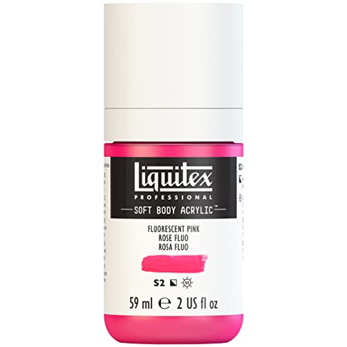 Liquitex Soft Body Acrylic Paint, 2-oz Bottle, Fluorescent Pink | Low Viscosity, Highly Pigmented, Satin Finish, Retains Subtle Brush Strokes, Great Surface Coverage, Highly Versatile - color: Fluorescent Pink, style: 2-oz Bottle