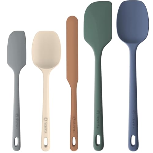 ChefAide 5 Pieces Silicone Spatula Set, Food Grade Rubber Spatula, Upgrade Strong Handle with Ergonomic Grip, Heat Resistant Up to 600°F for Nonstick Cookware, Cooking - color: Neutral, size: 5 pieces