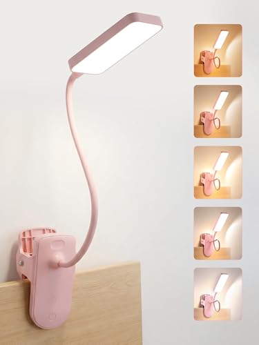 Pink Desk Lamp for Dorm Lamp, 9 Brightness+5 Color Clip on Light, Cute Lamp - color: Pink