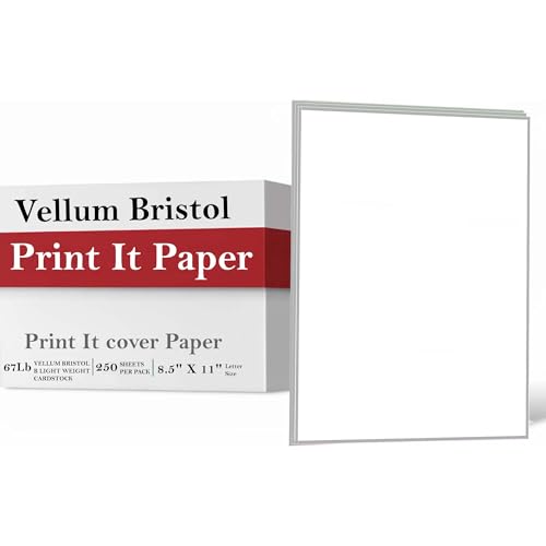 Vellum Bristol Colored Cardstock Cover Paper, 67 Lb, 8.5" X 11”, Heavyweight Colored Cardstock for Crafts, School, Invitations, And Office Use - Decoration Drawing 2000/Case-Britewhite - color: Britewhite, size: 8 Ream 2000 Sheets-Pack of 8