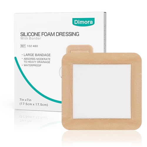 Dimora Large Bandage Silicone Foam Dressing Bordered Adhesive 7x7 - size: 7" x 7" (5 PCS), style: 7" x 7" (5 Pack)