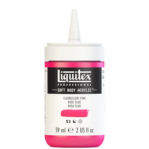 Liquitex Soft Body Acrylic Paint, 2-oz Bottle, Fluorescent Pink | Low Viscosity, Highly Pigmented, Satin Finish, Retains Subtle Brush Strokes, Great Surface Coverage, Highly Versatile - color: Fluorescent Pink, style: 2-oz Bottle
