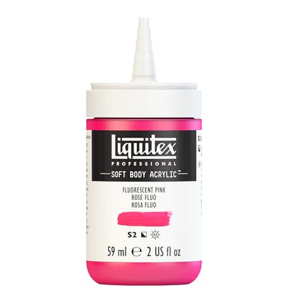 Liquitex Soft Body Acrylic Paint, 2-oz Bottle, Fluorescent Pink | Low Viscosity, Highly Pigmented, Satin Finish, Retains Subtle Brush Strokes, Great Surface Coverage, Highly Versatile - color: Fluorescent Pink, style: 2-oz Bottle