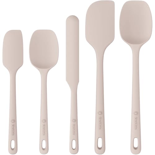 ChefAide 5 Pieces Silicone Spatula Set, Food Grade Rubber Spatula, Upgrade Strong Handle with Ergonomic Grip, Heat Resistant Up to 600°F for Nonstick Cookware, Cooking - color: Beige, size: 5 pieces