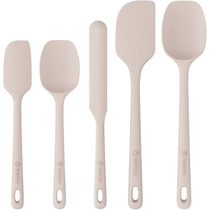 ChefAide 5 Pieces Silicone Spatula Set, Food Grade Rubber Spatula, Upgrade Strong Handle with Ergonomic Grip, Heat Resistant Up to 600°F for Nonstick Cookware, Cooking - color: Beige, size: 5 pieces