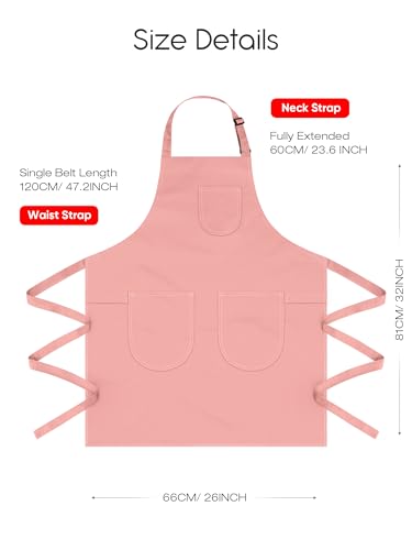 Unisex Apron with Pockets for Cooking, Salon & Art - 100% Cotton Adult Kitchen, Chef, Stylist Apron (Pink) - color: Pink