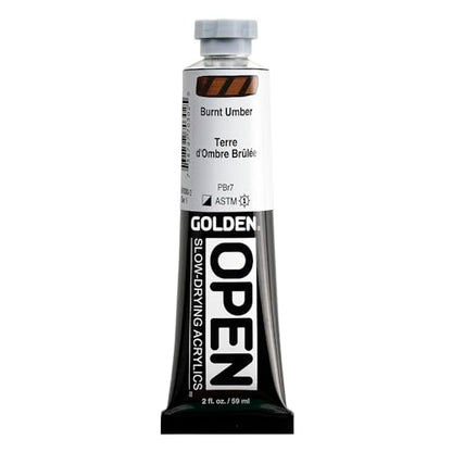 GOLDEN OPEN Slow-Drying Acrylics, Burnt Umber, 2 fl. oz. Tube - color: Burnt Umber, size: 2 Fl Oz (Pack of 1)