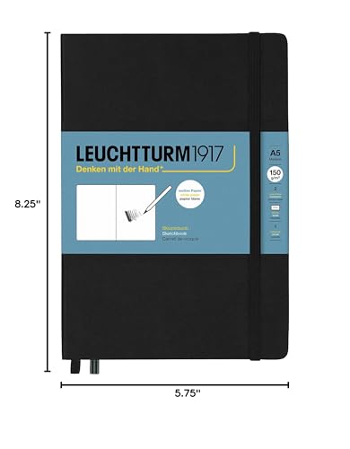 Leuchtturm1917 - Medium A5 Hardcover Sketchbook (Black) - 112 Pages of 150g/m² Paper - color: Black, size: Medium (A5)