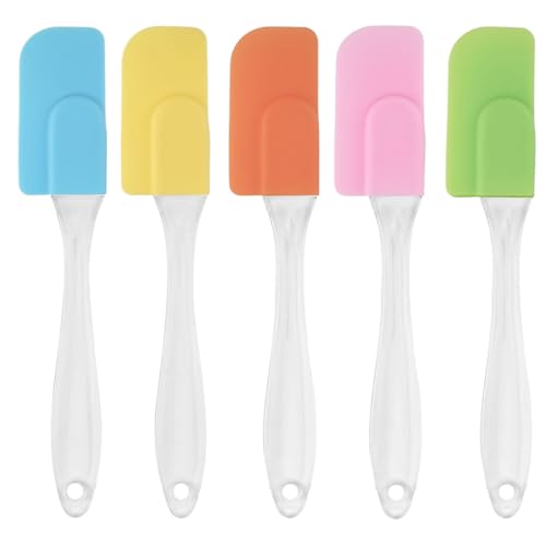 5 PCS,7Inch Silicone Spatulas Rubber Spatula Small Spatula Baking Mini Spatula Mixing Tool for Nonstick Cookware, Cooking (Pink green yellow orange blue) - color: mini5pcs