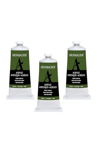 Grumbacher Hooker's Green Hue Acrylic Paint, 90ml/3 oz. Metal Tube, 3-Pack - color: Hooker's Green Hue