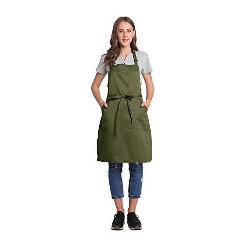 BIGHAS Adjustable Bib Apron with Long Ties for Women Men 18 Colors Chef Kitchen Cooking - color: Bronze Green