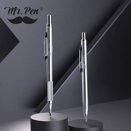 Mr. Pen- Metal Mechanical Pencil in Leather Case, 5 Pack, 5 Sizes, 0.3, 0.5 | 0.7, 0.9 & 2mm, 6x Tubes Lead Refill, Erasers & Sharpener for School Supplies, Note Taking, Drawing, Fathers Day Gift
