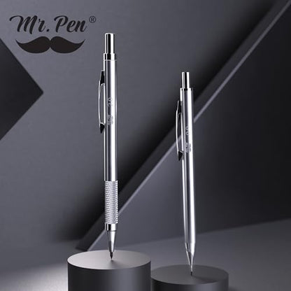 Mr. Pen- Metal Mechanical Pencil in Leather Case, 5 Pack, 5 Sizes, 0.3, 0.5 | 0.7, 0.9 & 2mm, 6x Tubes Lead Refill, Erasers & Sharpener for School Supplies, Note Taking, Drawing, Fathers Day Gift