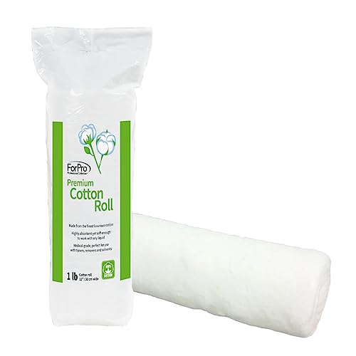 ForPro Professional Collection Premium Cotton Roll for Cosmetic Application and Product Removal, White, 12” Wide, 1 Lb.