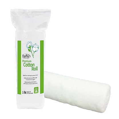 ForPro Professional Collection Premium Cotton Roll for Cosmetic Application and Product Removal, White, 12” Wide, 1 Lb.