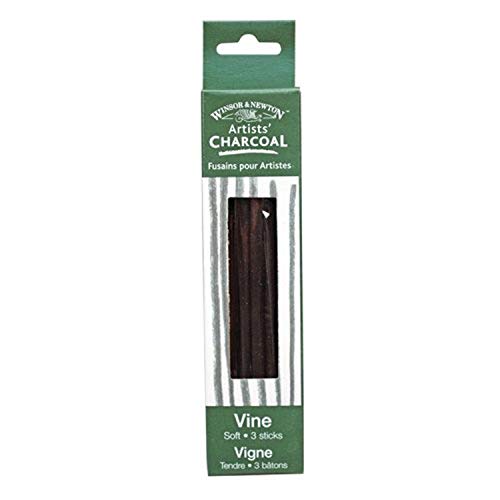 Winsor & Newton Artist Vine Charcoal Sticks, Soft, Box of 3 Sticks | Carefully Selected for Uniformity Without Imperfections, For Artists' Use, Baked for Consistent Intensity - style: Box of 3