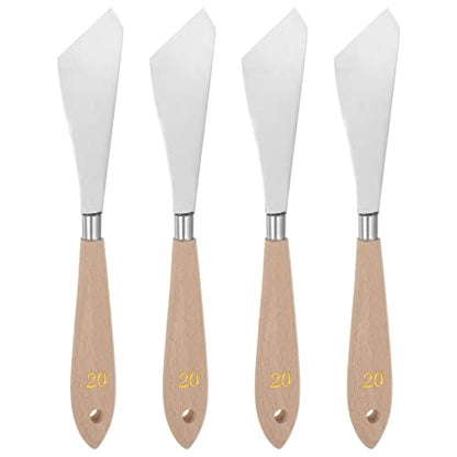 HARFINGTON 4pcs No.20 Palette Knives 32mm Width Stainless Steel Large Slant Spatula Painting Pallet Knife with Wood Handle for Oil Acrylic Canvas Mixing Spreading