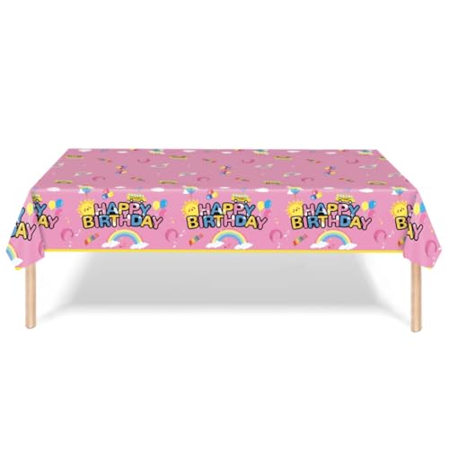 3Pcs Cartoon Girls English Teacher Tablecloth|54inch x 108inch|Pink English Teacher Birthday Party Supplies