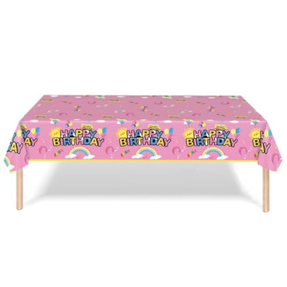 3Pcs Cartoon Girls English Teacher Tablecloth|54inch x 108inch|Pink English Teacher Birthday Party Supplies