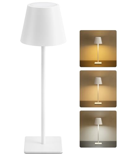 UME Cordless Table Lamp, Battery Operated Lamp - Portable Waterproof Rechargeable Table Lamp w/ 3 Color Temps & Stepless Dimming for Dinner, Desk, Cafe, Outdoor (White) - color: White, size: 1 Pack