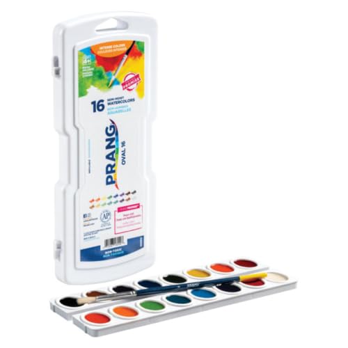 Prang Semi-Moist Watercolors 16-Color Oval Pan Set, Pack of 6 | Refillable, Wax-Free Pigments, Mixing Tray in Lid, Size 6 Paintbrush Included - style: 16 Count (Pack of 6)