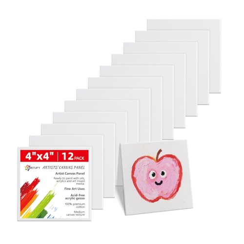 Mini Canvas Boards for Painting 12 Pack 4x4inch, White Blank Paint Canvas Panels 100% Cotton Primed Acid Free for Oil, Watercolor, Acrylic, Gouache - size: 4"x4"