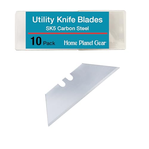 Utility Knife Blades Ten Pack - Box Cutter Blades Refills - 10 Heavy Duty SK5 High Carbon Steel Utility Razor Blade Replacement in Convenient Storage Box - Standard Size - Fits Most Cutters & Knives - color: Utility, size: 10 Blades