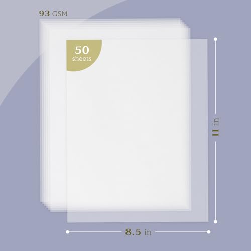 Translucent Vellum Paper 8.5 x 11, Goefun Vellum Paper Printable 50 Sheets | Printable Vellum Paper for Invitations, Wedding Envelope Liners, Belly Bands, Sketching, Tracing, Drawing - size: 8.5x11-50pcs