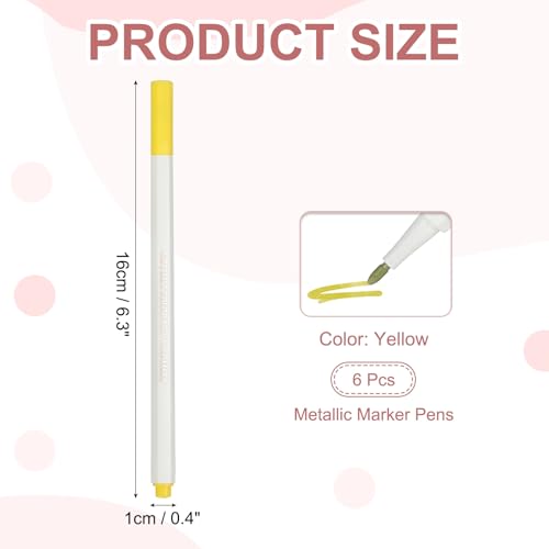 PATIKIL Metallic Marker Pens, 6Pcs Permanent Markers Medium Tip Quick Dry Paint Pen on Plastic Wood Stone Glass Canvas DIY Crafts Art Supplies for Drawing Writing Marking, Yellow - color: Yellow