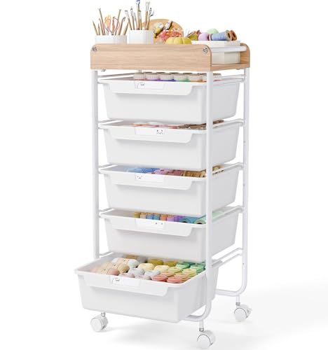 SYKIARIOL Utility Cart with Drawers,Craft Cart with 5 Drawers,White - color: White, size: 5-Drawer