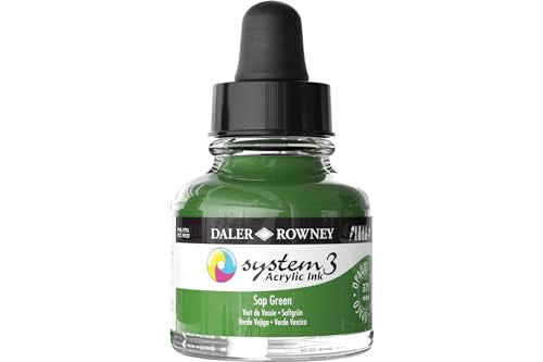 Daler-Rowney System3 Acrylic Ink Bottle Sap Green 29.5ml - Versatile Acrylic Ink for Artists and Students - Opaque Calligraphy Ink for Drawing Illustrating Airbrushing Dip Pen Ink and More