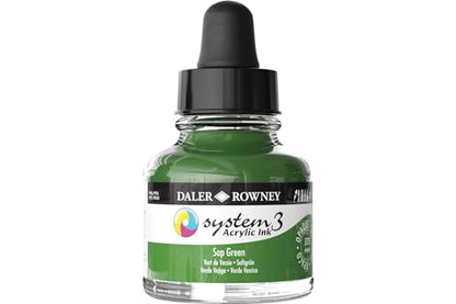 Daler-Rowney System3 Acrylic Ink Bottle Sap Green 29.5ml - Versatile Acrylic Ink for Artists and Students - Opaque Calligraphy Ink for Drawing Illustrating Airbrushing Dip Pen Ink and More