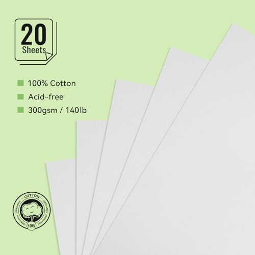 Lightwish Watercolor Sketchbook,300gsm/140lb 100% Cotton Hot Press Watercolor Journal, Acid Free Watercolor Paper for Artists,Adults,Students,20 Sheets,Paper 5.8 * 8.2 Inches - color: Greenish-gray