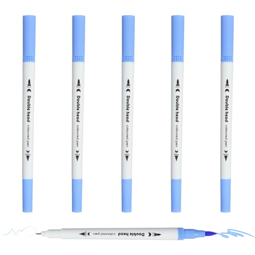 PATIKIL 6Pack Dual Brush Markers, Light Blue Watercolor Fine and Brush Tips Pens Colored Marker Calligraphy Coloring Art Supplies Set for Coloring Book Illustration Sketching Journaling - color: Light Blue