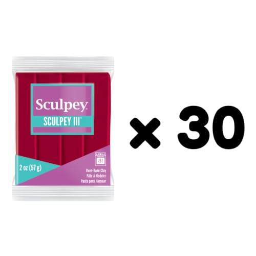 Sculpey Oven-Bake Clay, 2 oz. Bars, Sculpey III Red, 30 Bars | Polymer Clay, Perfect for Jewelry, Home Decor, and General Crafting - size: 2 oz. Red (30-Pack)