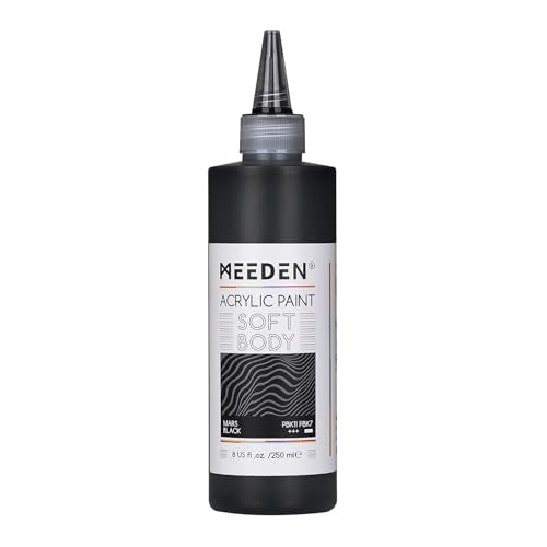 MEEDEN Mars Black Acrylic Paint: Matte Finish 250ml/8.45oz Soft Body | Bulk Acrylic Colors in Ergonomic Bottle - Fluid Flow Art Paints for Adults Artists Canvas Art Painting - color: Mars Black