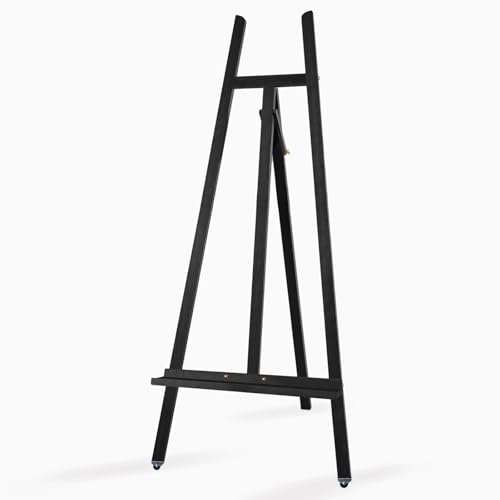 A-Frame Wooden Display Easel, Lyre Beechwood Studio Easel Stand, Black | Adjustable Holding Canvas Up to 90", Inclinable Artist Floor Painting Easel for Artwork Painting - color: Black