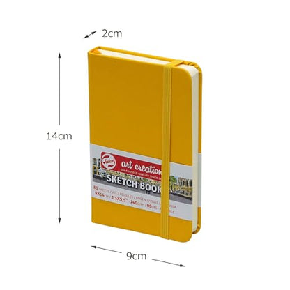 Talens Art Creation Sketchbook, Golden Yellow, 80 Sheets, 3.5 x 5.5 in | Hard-Bound Pocket Notebook, 140 GSM/94 lbs Paper, Acid-Free Cream Blank Paper, Ribbon Bookmark, and Elastic Closure - color: goldenyellow, size: 9×14cm