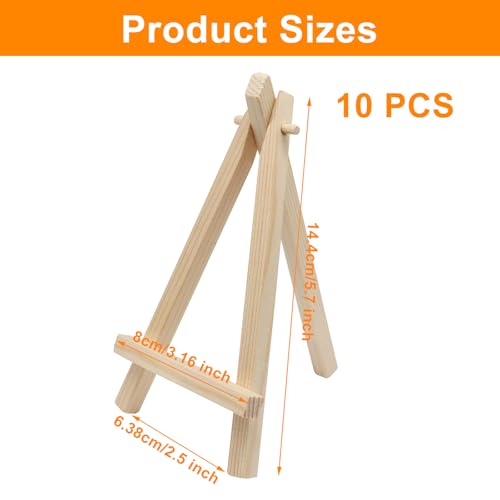 10 Pcs 5.7 Inch Mini Wood Display Easels - Natural Wooden Tabletop Easel Stands for Displaying Photos, Pictures, Art Cards & Small Canvases
